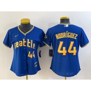 Women's Seattle Mariners #44 Julio Rodriguez Number Blue 2023 City Connect Cool Base Stitched Jersey1