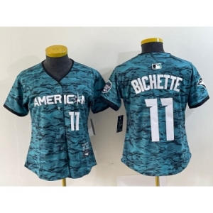 Women's Toronto Blue Jays #11 Bo Bichette Number Teal 2023 All Star Cool Base Stitched Jersey