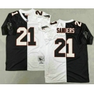 Men's Atlanta Falcons #21 Deion Sanders Black White Split 1992 Throwback Jersey
