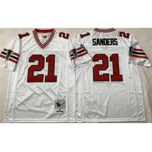 Men's Atlanta Falcons #21 Deion Sanders White Throwback Stitched Football Jersey
