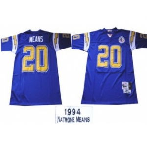 San Diego Chargers #20 Natrone Means Navy Blue Throwback Jersey