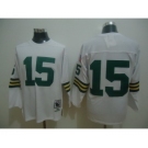 Green Bay Packers #15 Bart Starr White Long-Sleeved Throwback Jersey