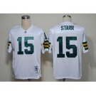 Green Bay Packers #15 Bart Starr White Short-Sleeved Throwback Jersey