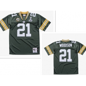 Men's Green Bay Packers #21 Charles Woodson Green With 2-star captains' patch and Super Bowl XLV patch 2010 Throwback Jersey