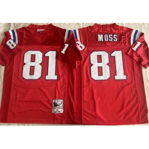 Men's New England Patriots #81 Randy Moss Red Throwback Stitched Football Jersey