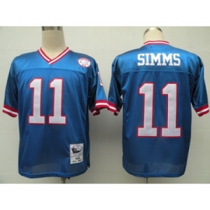 New York Giants #11 Phil Simms Blue Throwback Jersey