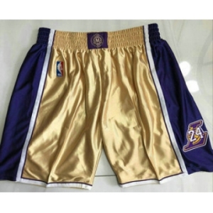 Men's Los Angeles Lakers #8 #24 Kobe Bryant Gold 1996-2016 The Hall of Fame Throwback Shorts