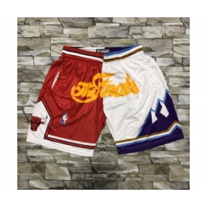 Men's Chicago Bulls and Utah Jazz Red With White 1997 The Finals Patch Split Hardwood Classics Soul Swingman Throwback Shorts