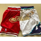 Men's Chicago Bulls and Utah Jazz Red With White 1997 The Finals Patch Split Just Don Shorts