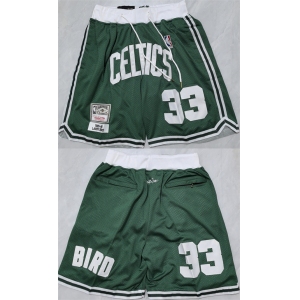 Men's Boston Celtics #33 Larry Bird Green Shorts