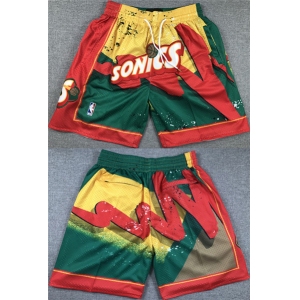 Men's Oklahoma City Thunder Green Yellow Red SuperSonics Shorts (Run Smaller)