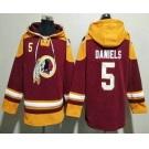 Men's Washington Commanders #5 Jayden Daniels Red Ageless Must Have Lace Up Pullover Hoodie