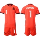 Men's England #1 Pickford Orange Away Soccer Jersey Suit