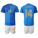 Men's Italy #14 Chiesa Blue Home Soccer Jersey Suit