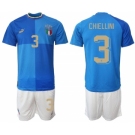 Men's Italy #3 Chiellini Blue Home Soccer Jersey Suit