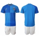 Men's Italy Custom Blue Home Soccer Jersey Suit