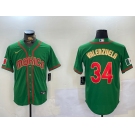 Men's Mexico Baseball #34 Fernando Valenzuela 2023 Green Gold World Classic Stitched Jersey