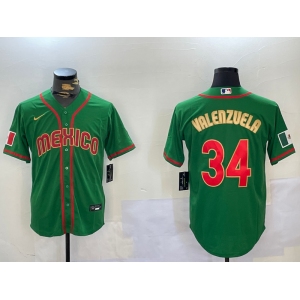 Men's Mexico Baseball #34 Fernando Valenzuela 2023 Green Gold World Classic Stitched Jersey