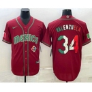 Men's Mexico Baseball #34 Fernando Valenzuela 2023 Red Blue World Baseball Classic Stitched Jersey1