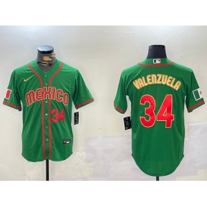 Men's Mexico Baseball #34 Fernando Valenzuela Number 2023 Green Gold World Classic Stitched Jersey