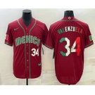 Men's Mexico Baseball #34 Fernando Valenzuela Number 2023 Red Blue World Baseball Classic Stitched Jersey