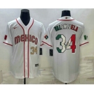 Men's Mexico Baseball #34 Fernando Valenzuela Number 2023 White World Classic Stitched Jerseys