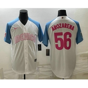 Men's Mexico Baseball #56 Randy Arozarena 2023 White Blue World Classic Stitched Jersey2