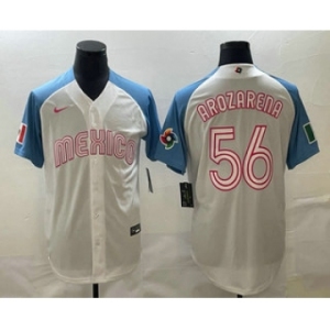 Men's Mexico Baseball #56 Randy Arozarena 2023 White Blue World Classic Stitched Jerseys