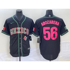 Men's Mexico Baseball #56 Randy Arozarena Number 2023 Black Pink World Classic Stitched Jersey1