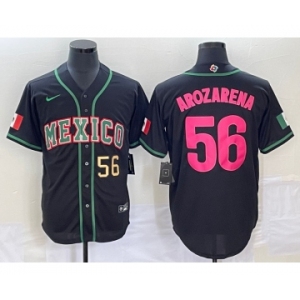 Men's Mexico Baseball #56 Randy Arozarena Number 2023 Black Pink World Classic Stitched Jersey5