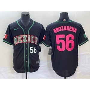 Men's Mexico Baseball #56 Randy Arozarena Number 2023 Black Pink World Classic Stitched Jersey