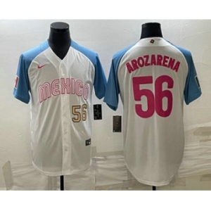 Men's Mexico Baseball #56 Randy Arozarena Number 2023 White Blue World Classic Stitched Jersey10