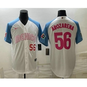 Men's Mexico Baseball #56 Randy Arozarena Number 2023 White Blue World Classic Stitched Jersey8