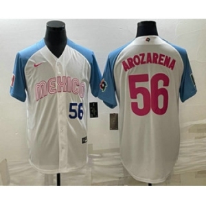 Men's Mexico Baseball #56 Randy Arozarena Number 2023 White Blue World Classic Stitched Jersey9
