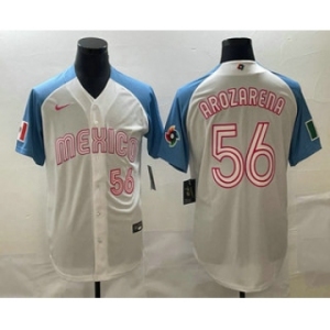 Men's Mexico Baseball #56 Randy Arozarena Number 2023 White Blue World Classic Stitched Jersey