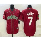 Men's Mexico Baseball #7 Julio Urias 2023 Red Blue World Baseball Classic Stitched Jersey1