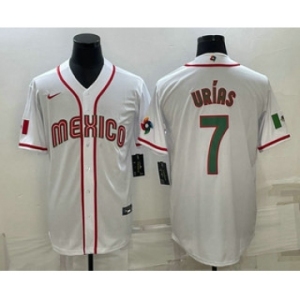 Men's Mexico Baseball #7 Julio Urias 2023 White Blue World Baseball Classic Stitched Jerseys