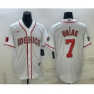 Men's Mexico Baseball #7 Julio Urias 2023 White World Baseball Classic Stitched Jersey