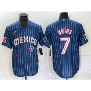 Men's Mexico Baseball #7 Julio Urias Navy Blue Pinstripe 2020 World Series Cool Base Nike Jersey 1