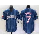 Men's Mexico Baseball #7 Julio Urias Navy Blue Pinstripe 2020 World Series Cool Base Nike Jersey