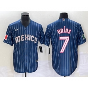 Men's Mexico Baseball #7 Julio Urias Navy Blue Pinstripe 2020 World Series Cool Base Nike Jersey