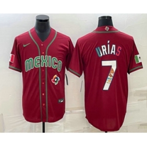 Mens Mexico Baseball #7 Julio Urias Number 2023 Red Blue World Baseball Classic Stitched Jersey