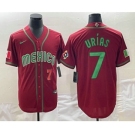 Men's Mexico Baseball #7 Julio Urias Number 2023 Red Green World Baseball Classic Stitched Jersey