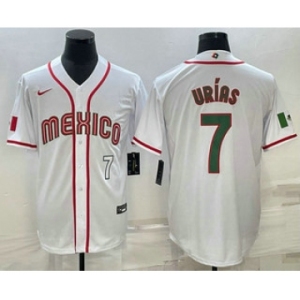Mens Mexico Baseball #7 Julio Urias Number 2023 White Blue World Baseball Classic Stitched Jersey