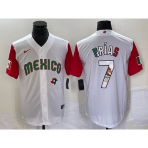 Men's Mexico Baseball #7 Julio Urias Number 2023 White Red World Classic Stitched Jersey 15
