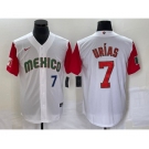 Men's Mexico Baseball #7 Julio Urias Number 2023 White Red World Classic Stitched Jersey 17