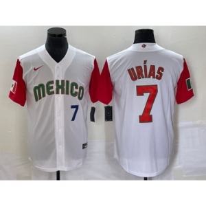 Men's Mexico Baseball #7 Julio Urias Number 2023 White Red World Classic Stitched Jersey 17