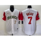 Men's Mexico Baseball #7 Julio Urias Number 2023 White Red World Classic Stitched Jersey 18