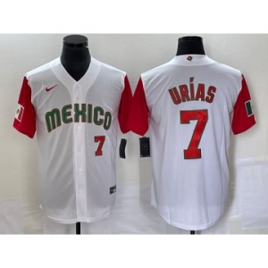 Men's Mexico Baseball #7 Julio Urias Number 2023 White Red World Classic Stitched Jersey 19