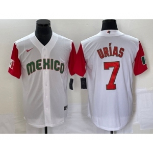 Men's Mexico Baseball #7 Julio Urias Number 2023 White Red World Classic Stitched Jersey 22